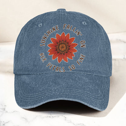 Grateful Dead Red Daisy Sunshine Fallin' On Her Petals So Fine Lyrics Music Merch Denim Cap – Retro Vintage Dad Cap Gift For Dad (With Box)
