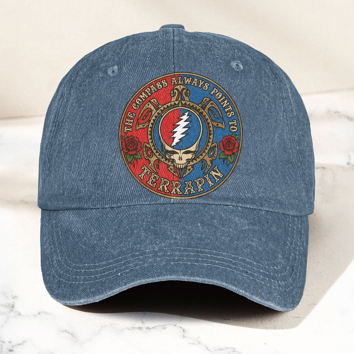 Grateful Dead Terrapin Station Compass Points Denim Cap – Retro Vintage Dad Cap Gift For Dad (With Box)