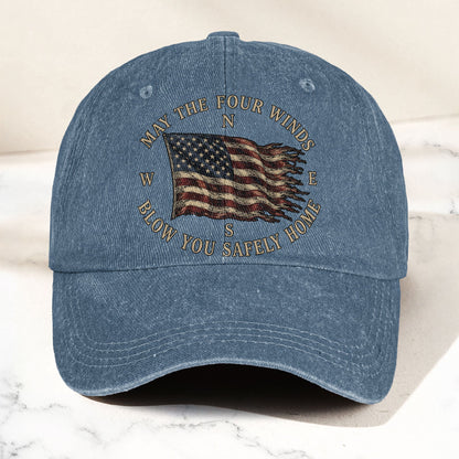 May The Four Winds Blow You Safely Home American Flag Denim Cap – Retro Vintage Dad Cap Gift For Dad (With Box)