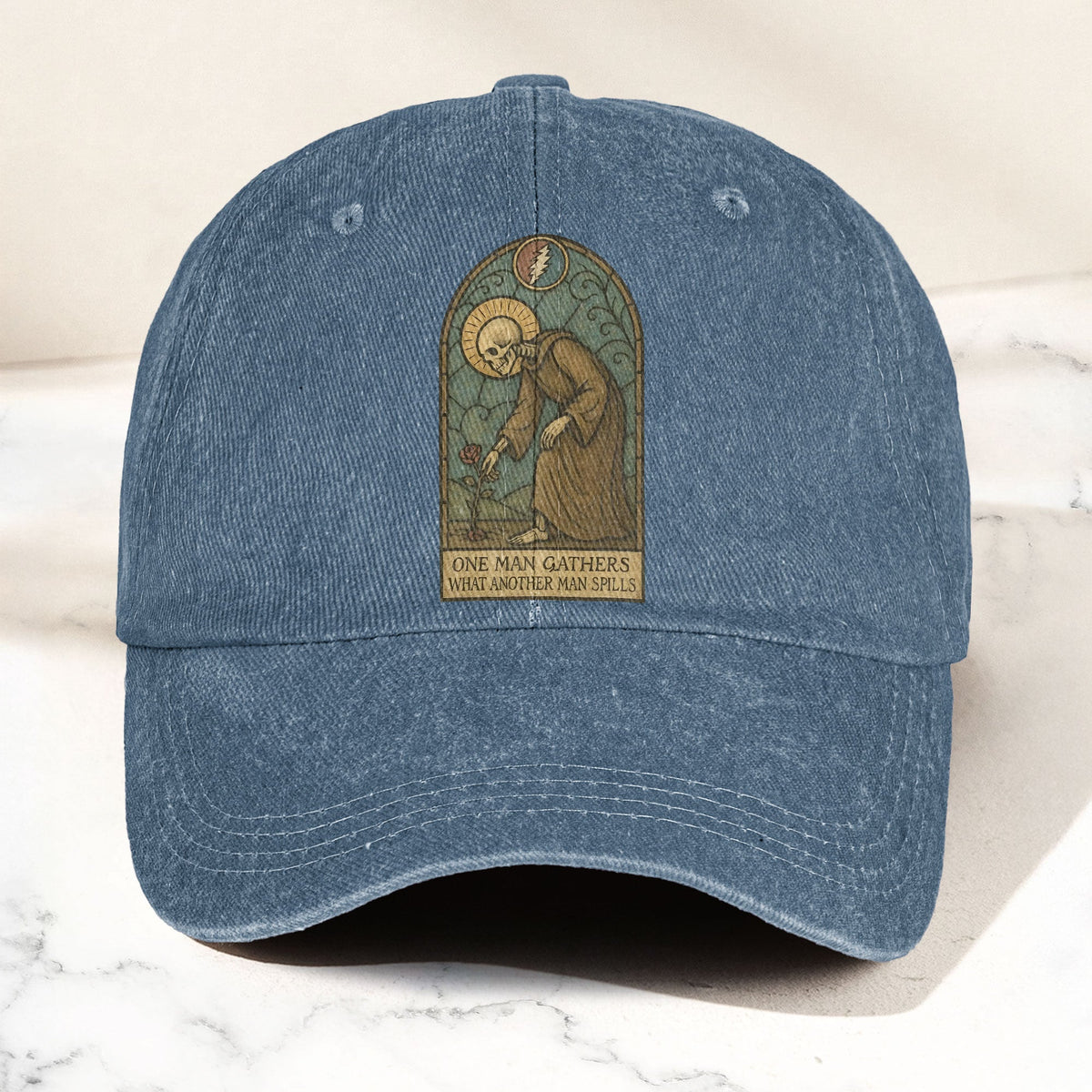Grateful Dead St Stephen One Man Gathers Lyrics Stained Glass Denim Cap – Retro Vintage Dad Cap Gift For Dad (With Box)