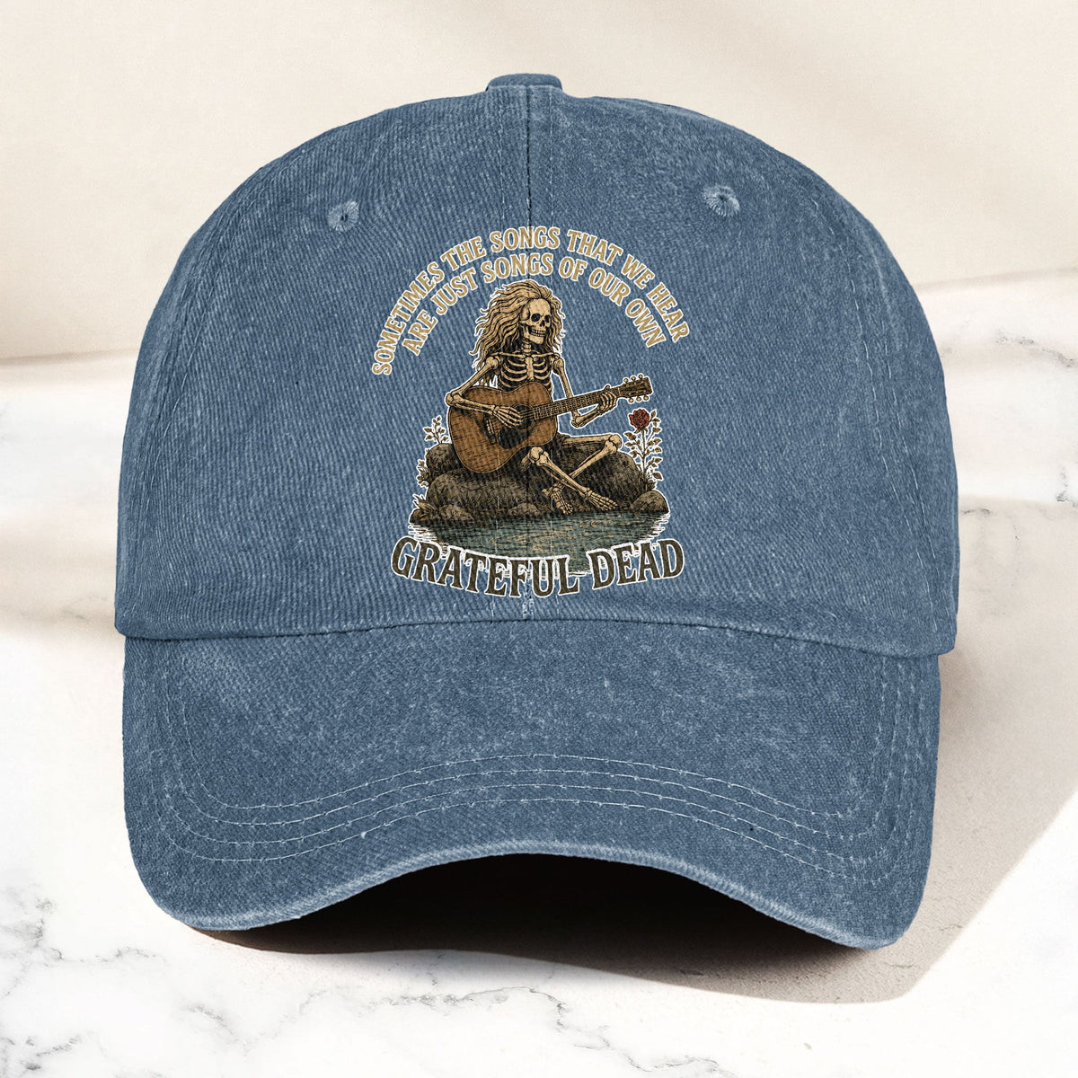 Grateful Dead Eyes Of The World Lyrics Skeleton Denim Cap – Retro Vintage Dad Cap Gift For Dad (With Box)