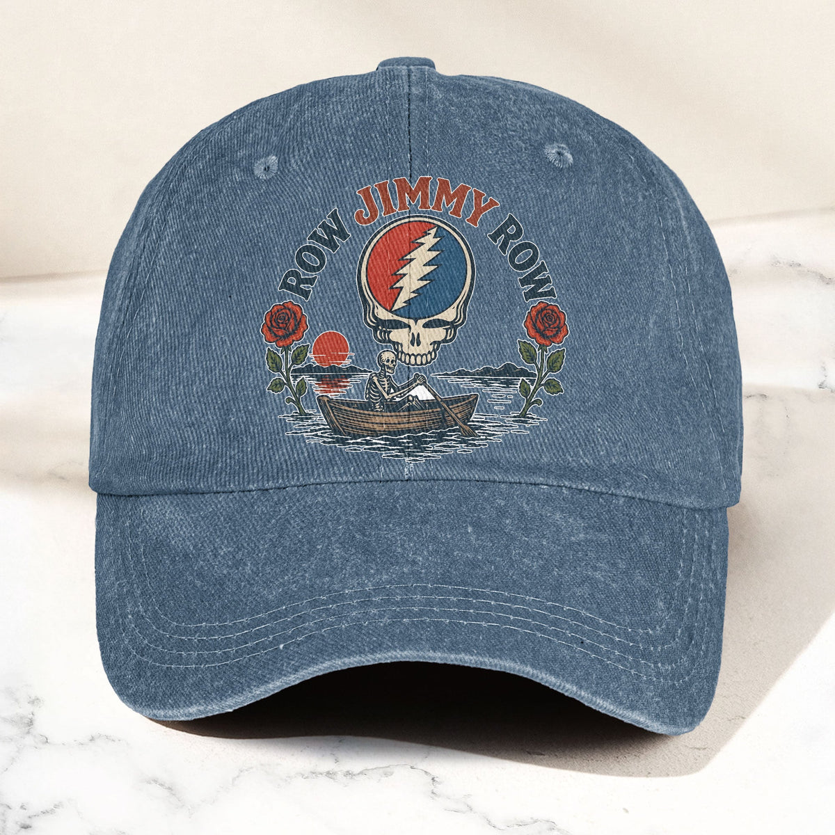 Grateful Dead Row Jimmy Row Steal Your Face Denim Cap – Retro Vintage Dad Cap Gift For Dad (With Box)