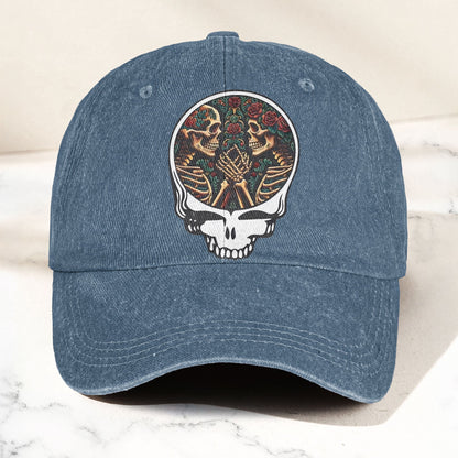 Grateful Dead Lovers Skeletons Steal Your Face Music Merch Denim Cap – Retro Vintage Dad Cap Gift For Dad (With Box)