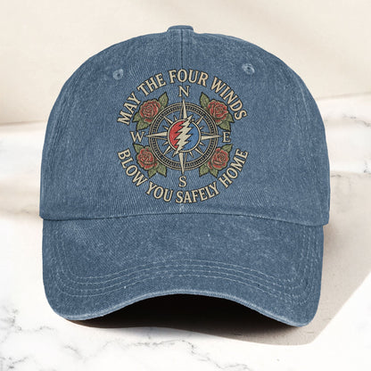 Grateful Dead May The Four Winds Blow You Safely Home Vintage Band Denim Cap - Retro Vintage Dad Cap Gift For Dad (With Box)