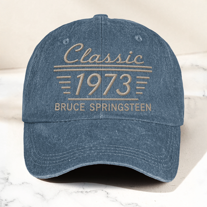 Bruce Springsteen Classic 1973 Est Heartland Rock Band Music Merch Graphic Denim Cap – Retro Vintage Dad Cap Gift For Dad (With Box)