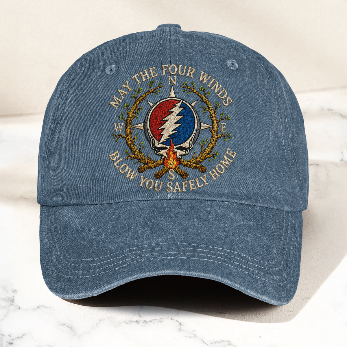 Grateful Dead May The Four Winds Blow You Safely Home Denim Cap – Retro Vintage Dad Cap Gift For Dad (With Box)