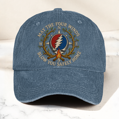 Grateful Dead May The Four Winds Blow You Safely Home Denim Cap – Retro Vintage Dad Cap Gift For Dad (With Box)
