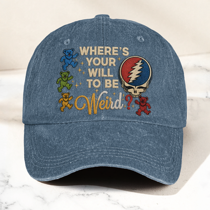 Grateful Dead Steal Your Face Where's Your Will To Be Weird Denim Cap – Retro Vintage Dad Cap Gift For Dad (With Box)