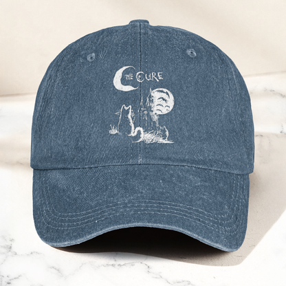 The Cure Vintage Cat Moon Denim Cap – Vintage The Cure Band Album Merch Gift for Dad (With Box)