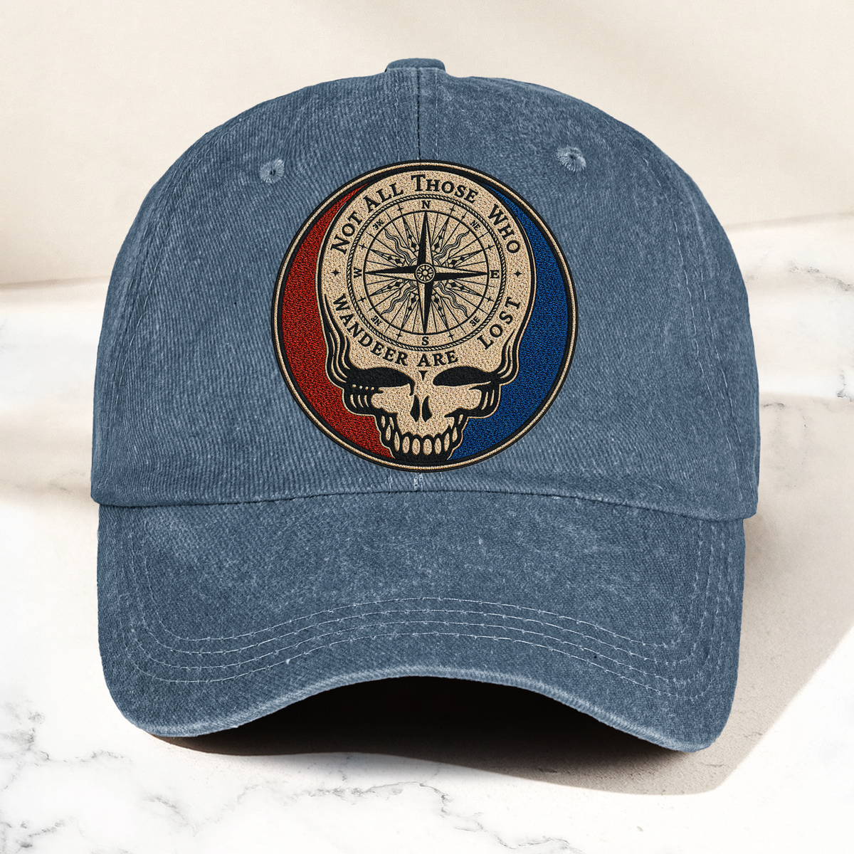 Grateful Dead Skull Not All Those Who Wander Are Lost Denim Cap – Retro Vintage Dad Cap Gift For Dad (With Box)