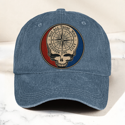 Grateful Dead Skull Not All Those Who Wander Are Lost Denim Cap – Retro Vintage Dad Cap Gift For Dad (With Box)