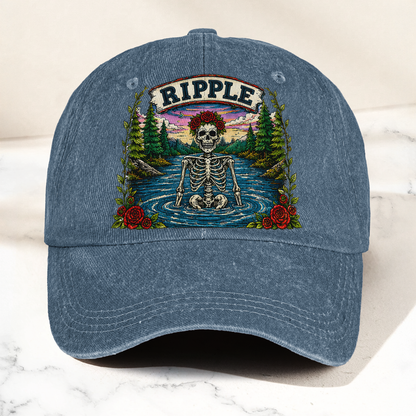 Grateful Dead Ripple Lyrics Skeleton River Nature Denim Cap – Retro Vintage Dad Cap Gift For Dad (With Box)