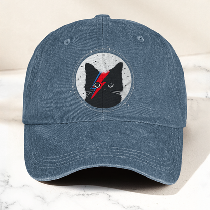 Ziggy Stardust Cat David Bowie Vintage Denim Cap – Retro Music David Bowie Cap Gift For Dad (With Box)