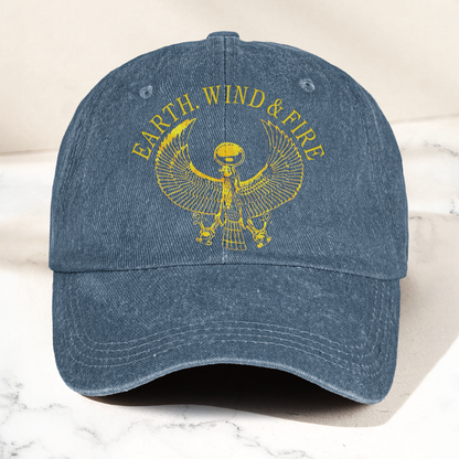 Earth Wind Fire Vintage Gold Egyptian Falcon Logo Denim Cap – Retro Vintage Dad Cap Gift For Dad (With Box)