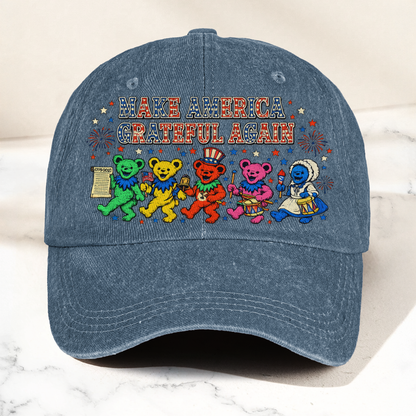 Grateful Dead Make America Grateful Again Dancing Bears Patriotic Denim Cap – Retro Vintage Dad Cap Gift For Dad (With Box)