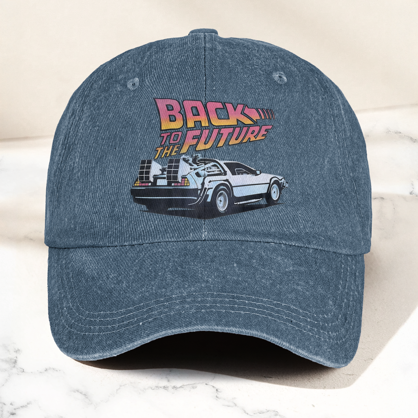DeLorean Back to the Future Denim Cap – Classic Movie Inspired Style Dad Hat (With Box)