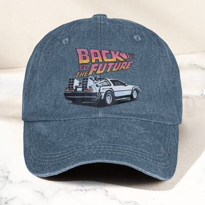 DeLorean Back to the Future Denim Cap – Classic Movie Inspired Style Dad Hat (With Box)