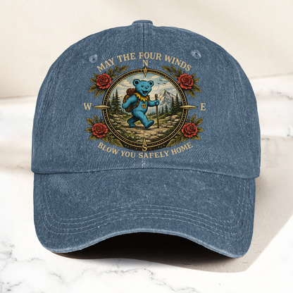 Grateful Dead Franklin's Tower May The Four Winds Blow You Safely Home Blue Dancing Bear Hiking Denim Cap – Retro Vintage Dad Cap Gift For Dad (With Box)