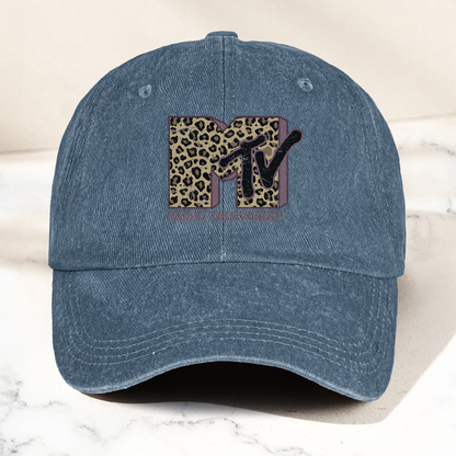 MTV Pink Leopard Logo Cap – Vintage Washed Hat, Retro Music Television Aesthetic Streetwear Hat (With Box)