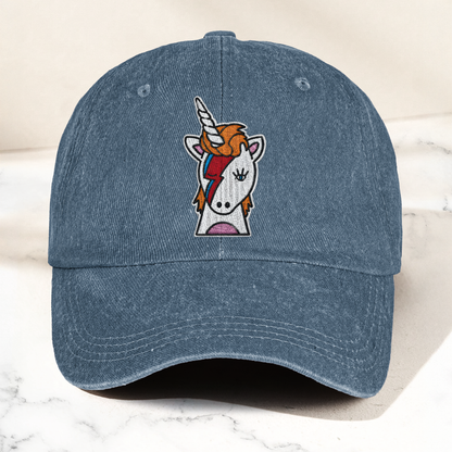 David Bowie Unicorn Lightning Bolt Denim Cap – Retro Music Fan Cap Gift For Dad (With Box)