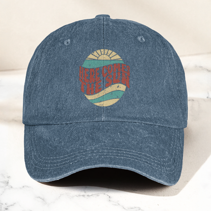 Groovy Here Comes The Sun Denim Cap – Retro The Beatles Merch Gift for Dad (With Box)