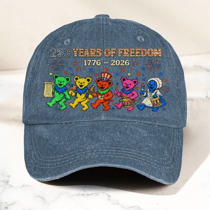 Grateful Dead 250 Years Of Freedom 1776 2026 4th of July Dancing Bears Denim Cap – Retro Vintage Dad Cap Gift For Dad (With Box)