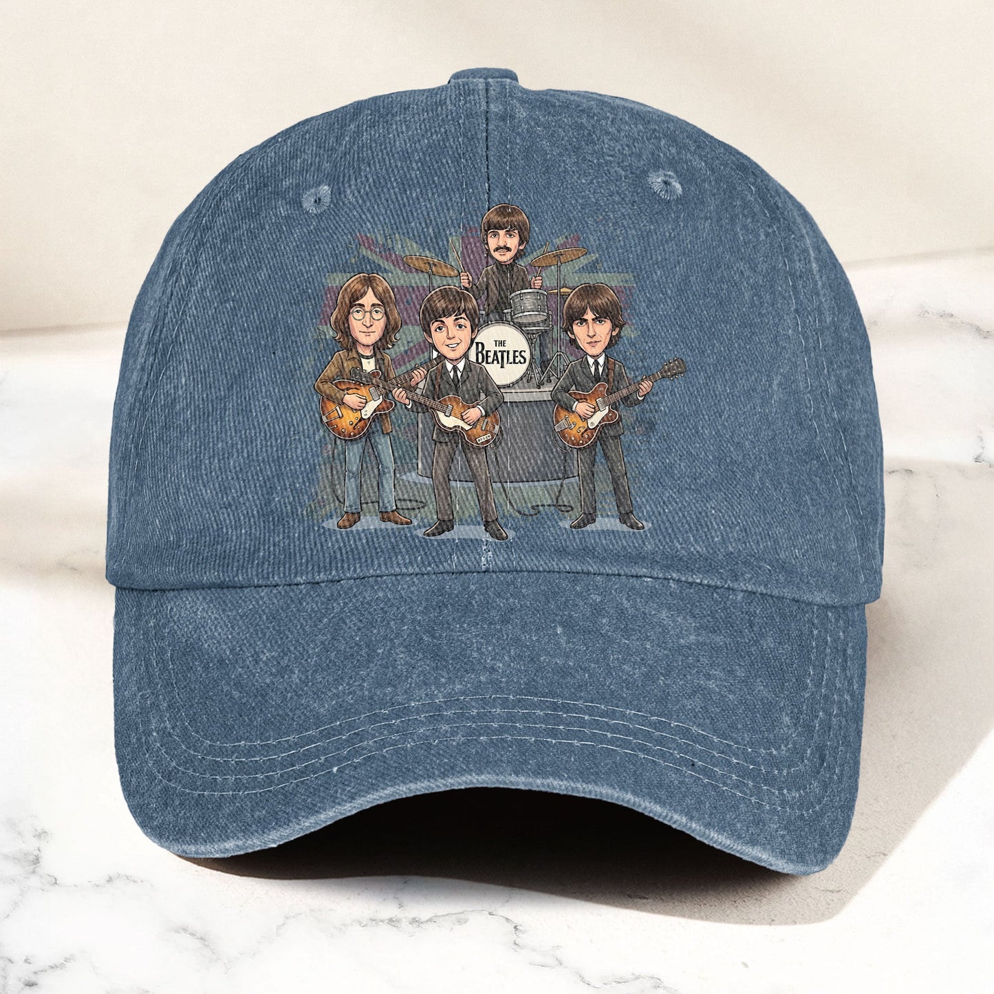 The Beatles And Their Instruments Cartoon Denim Cap – Retro Music Fan Cap Gift For Dad (With Box)