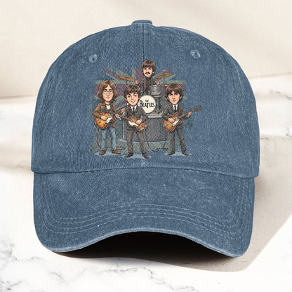 The Beatles And Their Instruments Cartoon Denim Cap – Retro Music Fan Cap Gift For Dad (With Box)