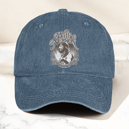 Willie Nelson Portrait Denim Cap – Retro Music Willie Nelson Cap Gift For Dad (With Box)