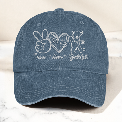 Peace Love Grateful Dancing Bear Vintage Denim Cap – Retro Grateful Dead Band Cap Gift For Dad (With Box)