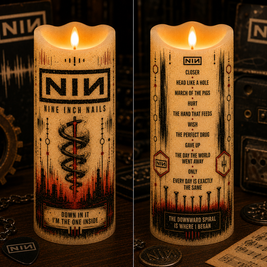 Nine Inch Nails LED Flameless Candle – Industrial Rock Decorative Candle with Warm Flickering Light