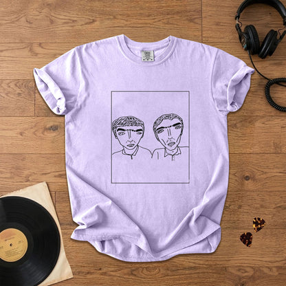 Badly Drawn Gallagher Brothers of Oasis Comfort Tee – Space & Retro Rock Inspired Graphic Shirt