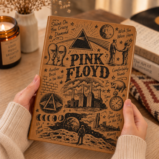 Pink Floyd Vintage Leather Journal – Iconic Pink Floyd Album Art Keepsake Notebook