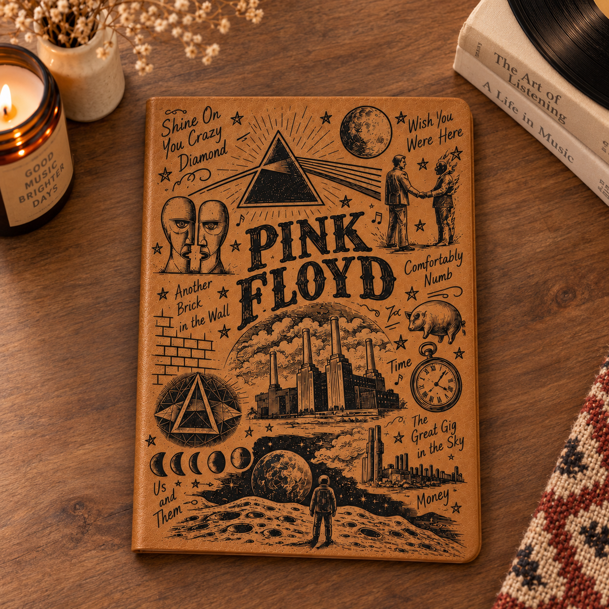 Pink Floyd Vintage Leather Journal – Iconic Pink Floyd Album Art Keepsake Notebook