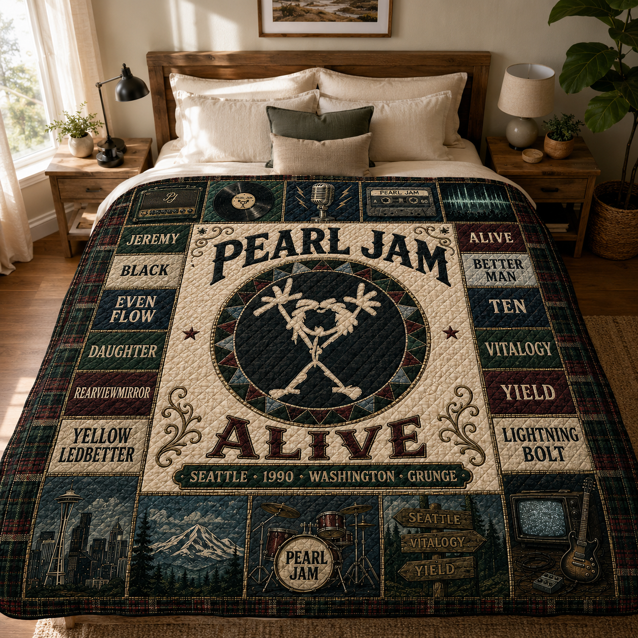Pearl Jam Alive Stickman Quilt Blanket – Seattle 1990 Ten Vitalogy High Quality Blanket