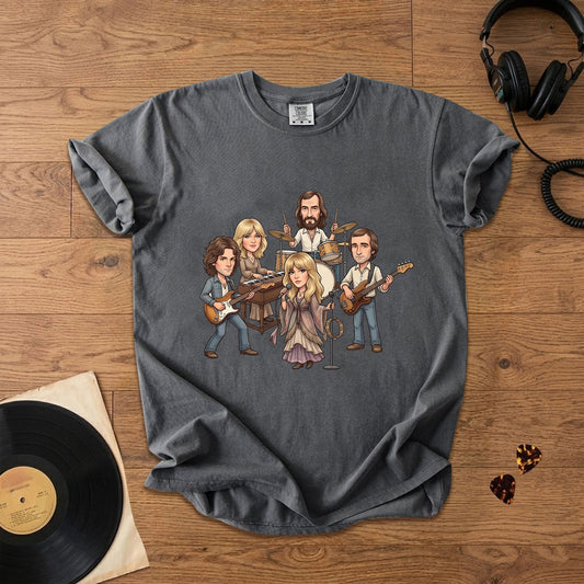 Fleetwood Mac Cartoon Band Graphic T-Shirt – Classic Rock Fan Tee