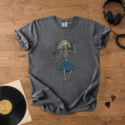 Grateful Dead Bertha Dancing Skeleton Rose T-Shirt – Retro Rock Metal Music Fan Merch Tee