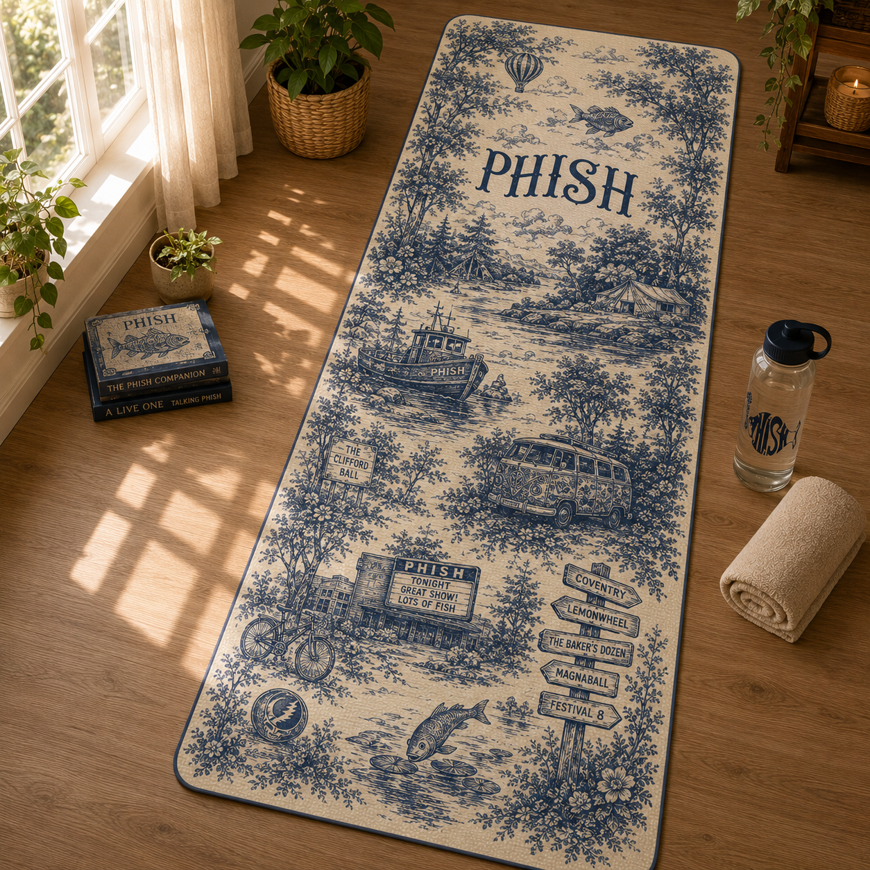Phish Toile de Jouy Yoga Mat – Vintage Jam Band Fitness & Exercise Mat