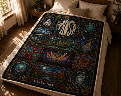 Phish Stained Glass Sherpa Blanket – Psychedelic Jam Band Premium Fleece Throw Blanket