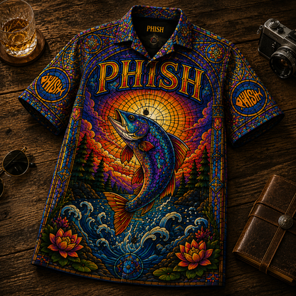 Phish Hawaiian Shirt - Unisex Jam Rock Rainbow Fish Summer Button Up