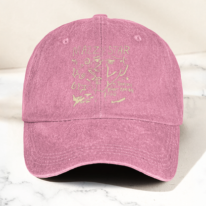 Mazzy Star Vintage Sketch Cap – Washed Black Denim Dad Hat, Dream Pop Band Aesthetic Hat Gift (With Box)