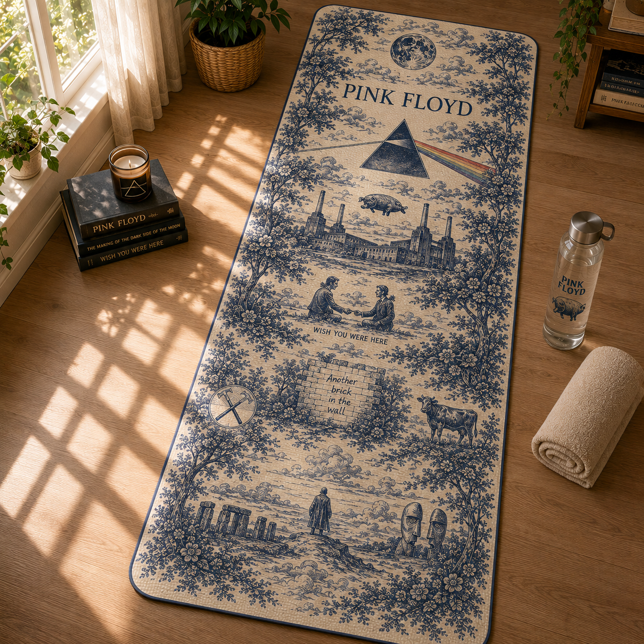 Pink Floyd Toile de Jouy Yoga Mat – Dark Side of the Moon Vintage Rock Fitness & Exercise Mat