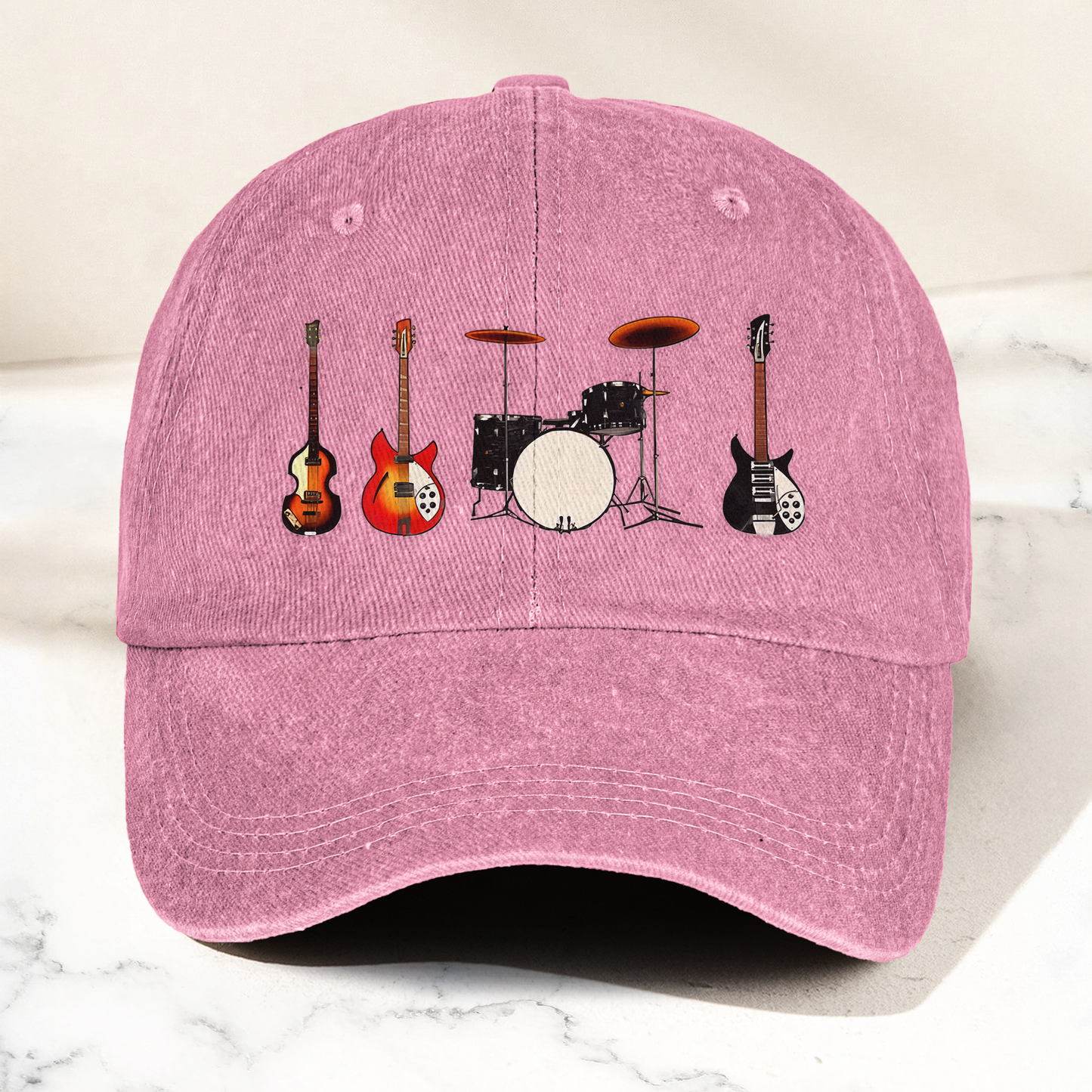Vintage Rock Instruments Cap – Washed Black Denim Dad Hat, Guitar & Drum Minimalist Music Hat (With Box)