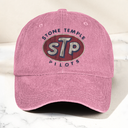 Stone Temple Pilots STP Cap – Vintage Washed Black Denim Dad Hat, Retro 90s Rock Band Logo Hat (With Box)