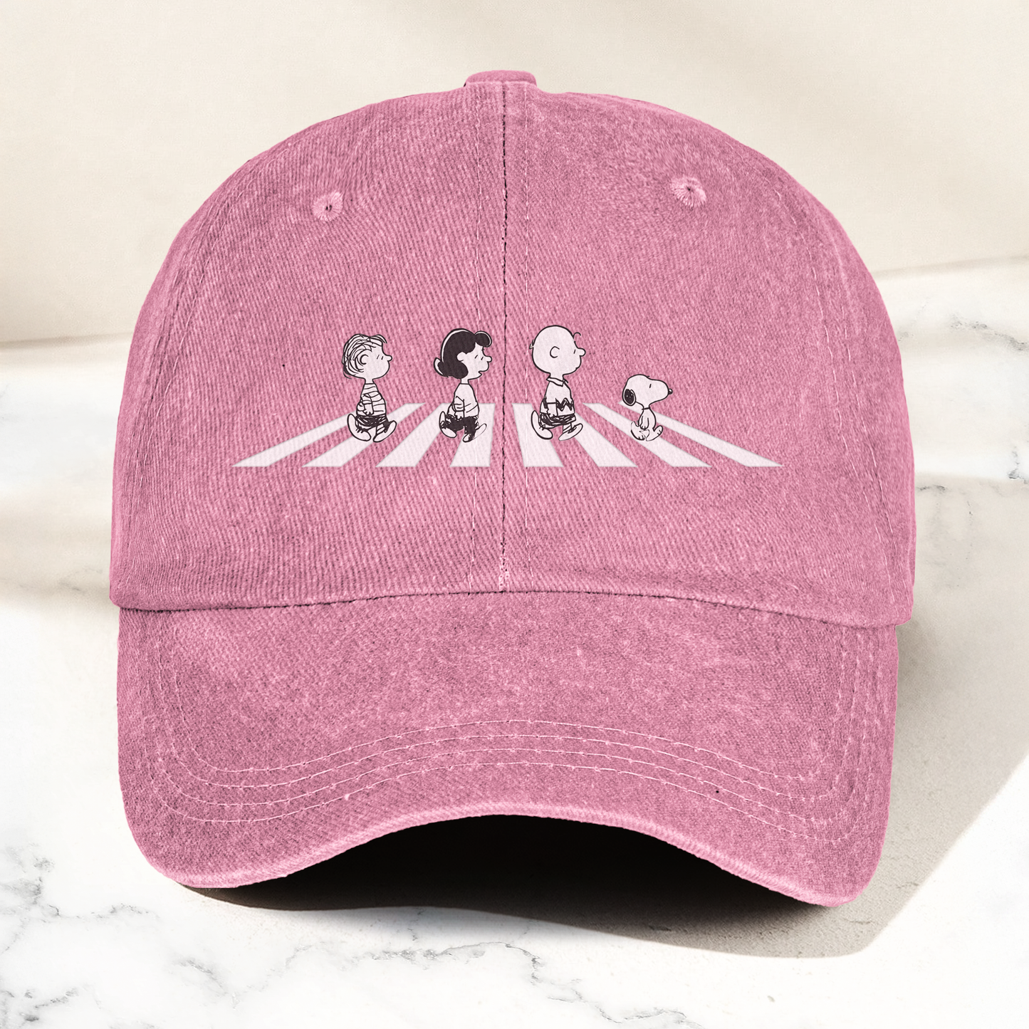 Peanuts Crosswalk Denim Cap – Minimalist Cartoon Abbey Road Style Dad Hat (With Box)