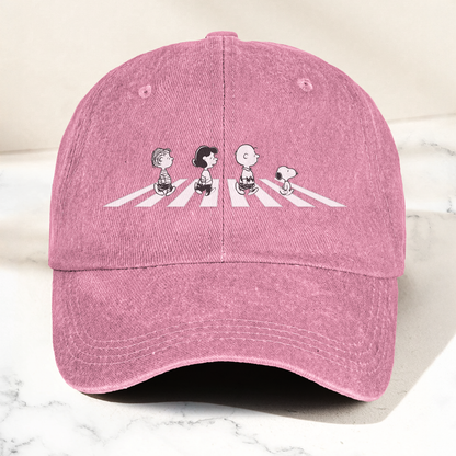 Peanuts Crosswalk Denim Cap – Minimalist Cartoon Abbey Road Style Dad Hat (With Box)
