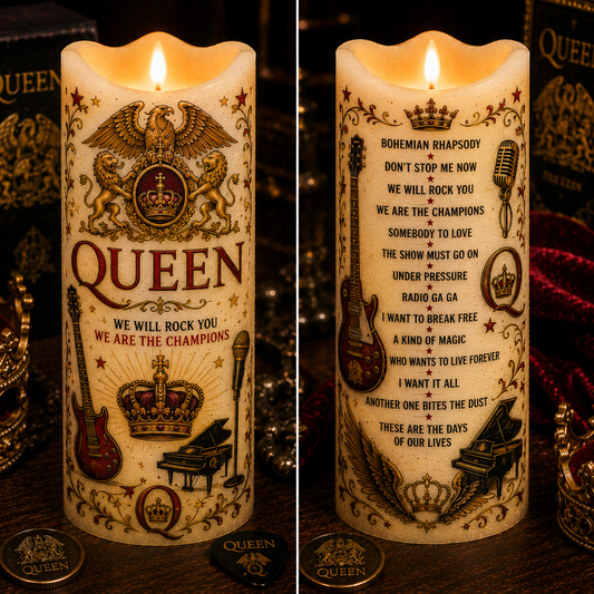 Queen LED Flameless Candle – Classic Rock Music Decorative Candle with Warm Flickering Light