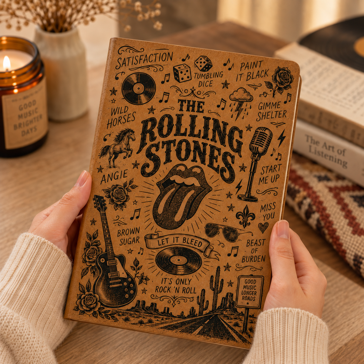 The Rolling Stones Vintage Leather Journal – Classic Rock Music Notebook & Diary