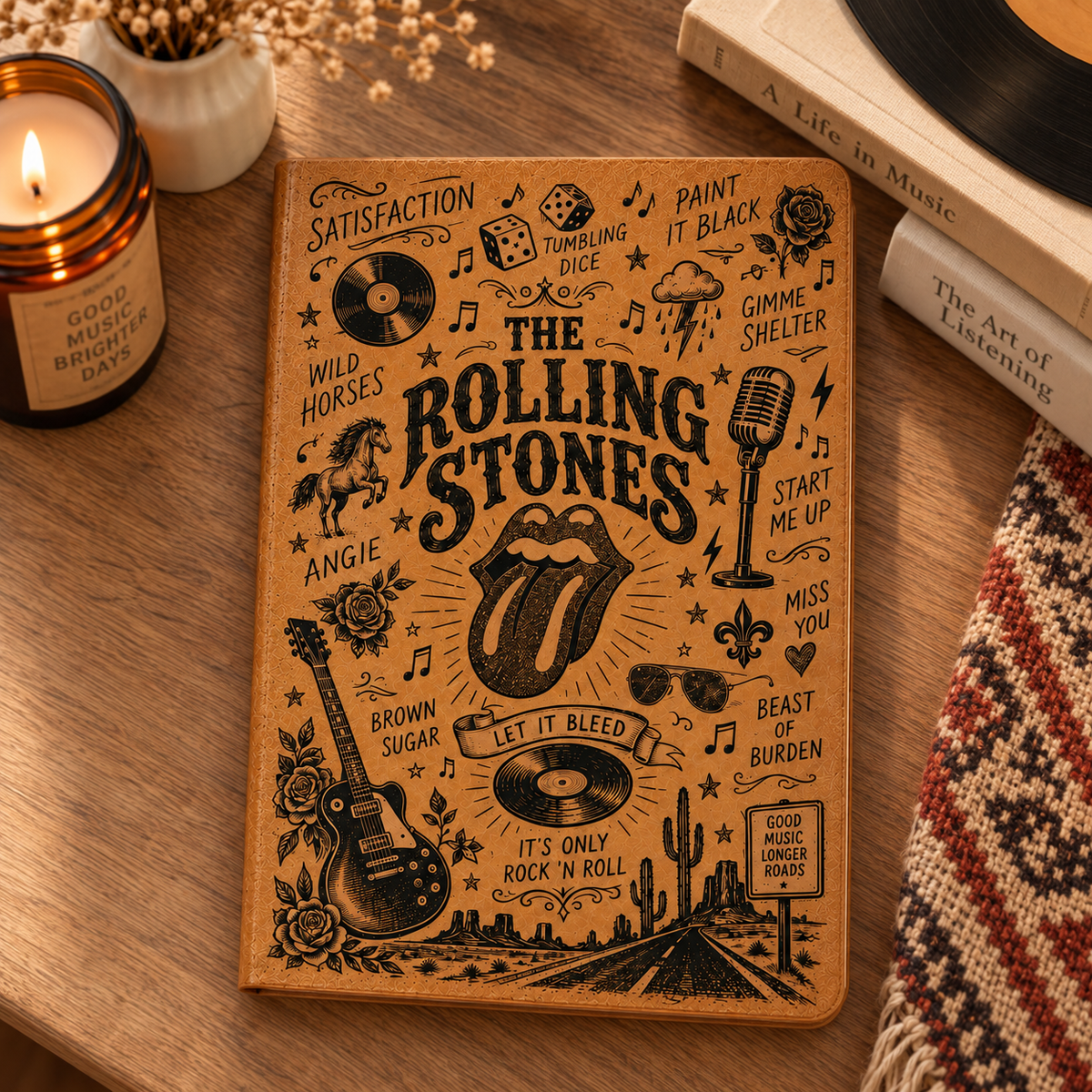 The Rolling Stones Vintage Leather Journal – Classic Rock Music Notebook & Diary