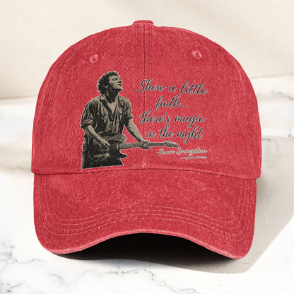 Bruce Springsteen Thunder Road Lyric Show A Little Faith Denim Cap – Retro Vintage Dad Cap Gift For Dad (With Box)